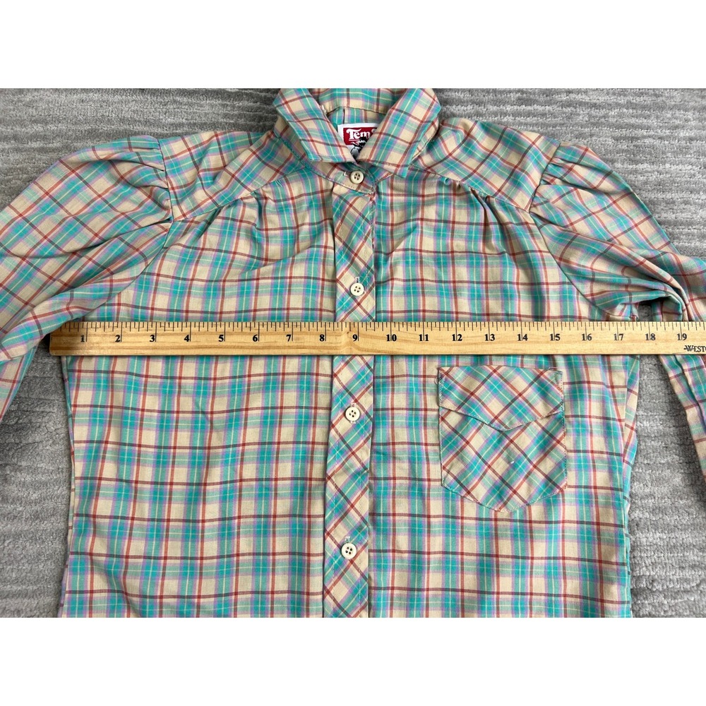 Tem Tex Western Shirt Womens M Multi Color Plaid Puff Sleeve Button Up Vintage - Picture 5 of 14